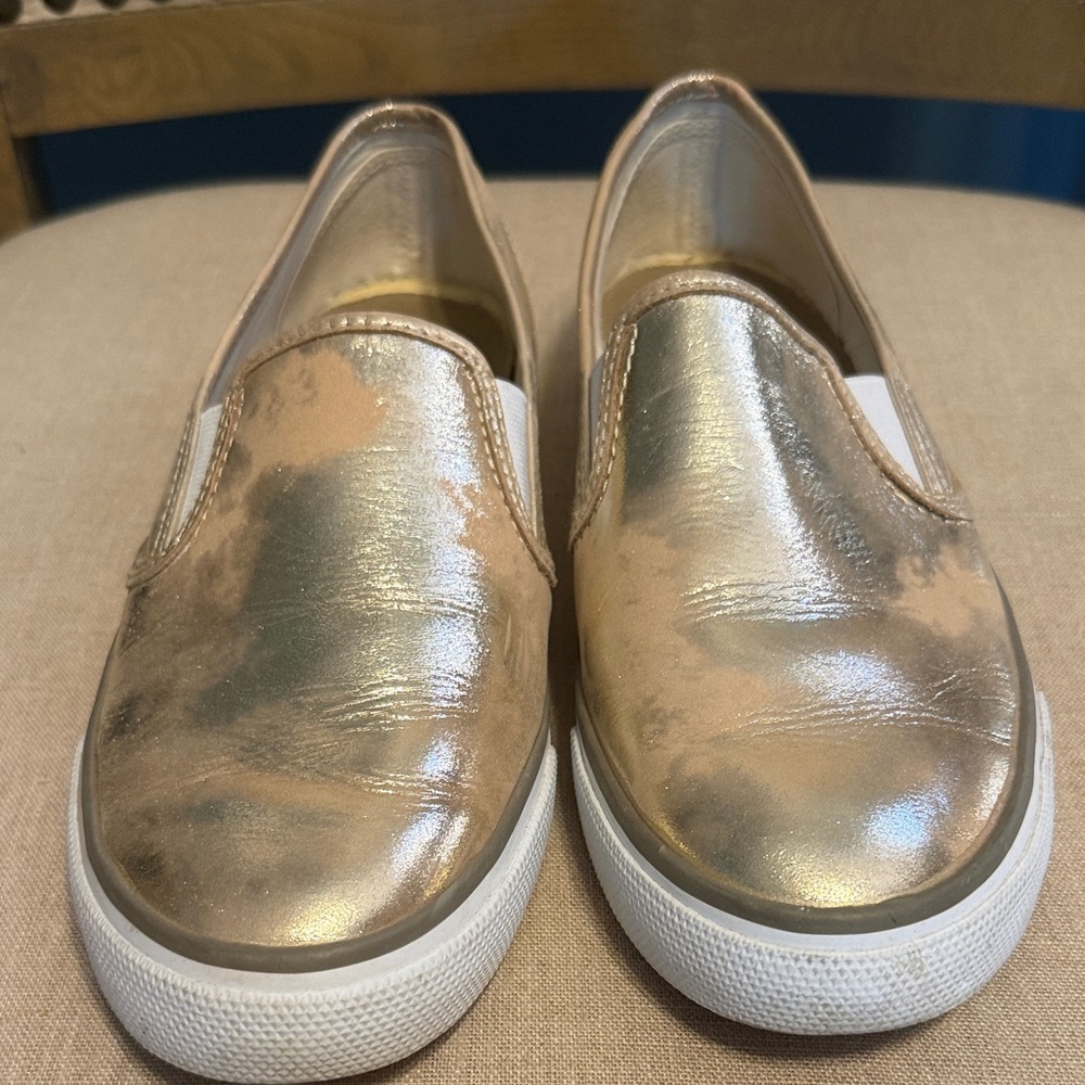 Sperry Gold Leather Slip-On Women's Sneakers, Size 8.5